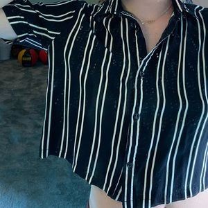 STRIPE BUTTON UP BLOUSE (NAVY)